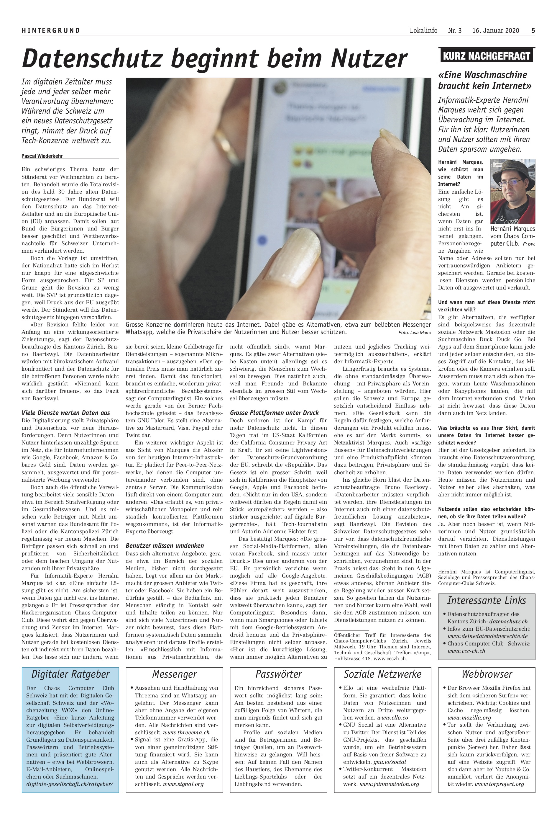 Lokalinfo: «Datenschutz beginnt beim Nutzer»